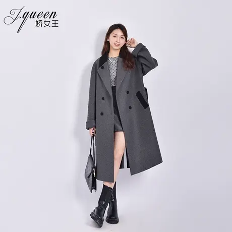 毛呢大衣女秋冬季新款时尚高级设计感撞色拼接领中长款呢子外套商品大图