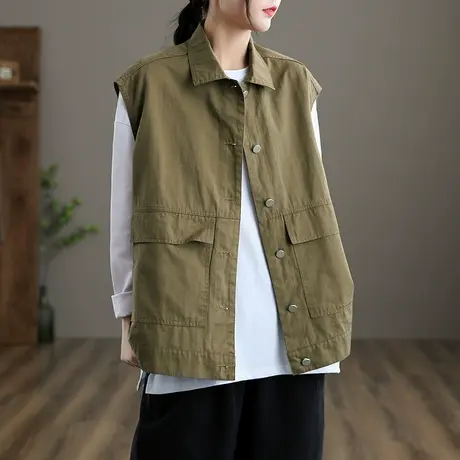 dza 文艺复古工装马甲女士短款外套宽松显瘦新款秋季休闲马夹上衣图片