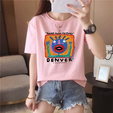 夏季ins潮牌抖音网红人鱼头短袖T恤男女嘻哈宽松情侣休闲百搭体恤图片