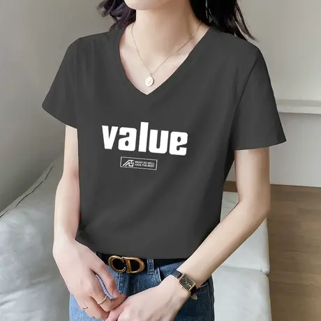 短袖t恤女半袖宽松遮肚子上衣潮夏季2022年新款字母印花纯棉夏装商品大图