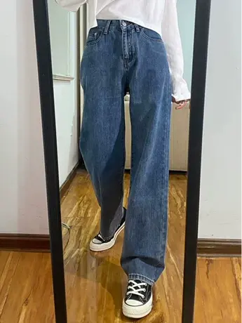 清仓捡漏复古蓝牛仔裤女2023夏新款韩版宽松直筒显瘦垂感阔腿裤图片