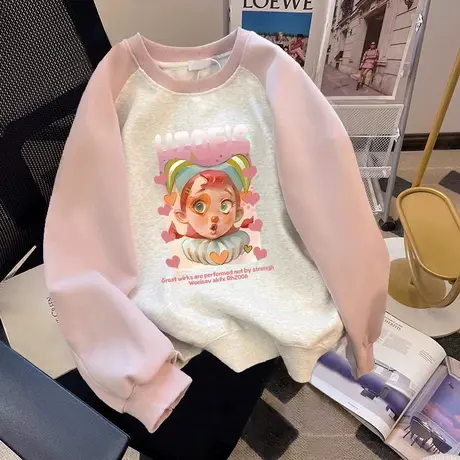 vintage国潮卫衣秋冬装爆款加绒圆领上衣潮ins大码复古炸街外套女商品大图