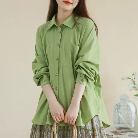 胖妹妹2025秋季新品学院风文艺复古衬衫大码纯棉宽松长图片