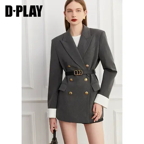 DPLAY秋新款时尚灰休闲简约宽松气质通勤宽肩西装商品大图