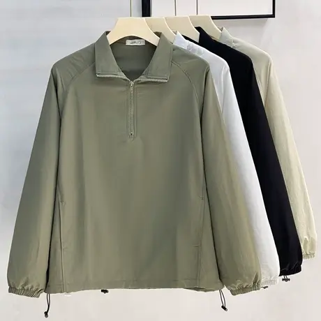 美式半拉链冲锋衣外套男女秋季情侣款日系复古风户外夹克上衣潮流图片