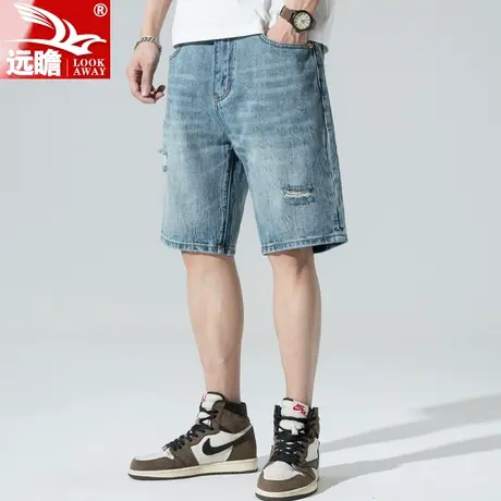 牛仔短裤男夏季薄款破洞男士裤子潮牌宽松直筒中裤休闲五分裤男款商品大图
