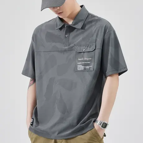 夏季潮牌衬衫领短袖polo衫男士翻领t恤男装2024新款体恤上衣男款商品大图