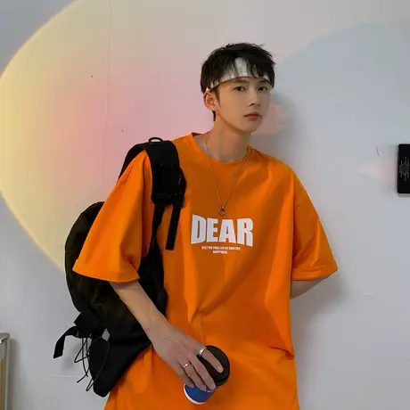 夏季2023新款短袖t恤男宽松ins港风潮牌半袖简约百搭字母印花中袖商品大图