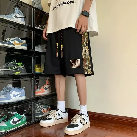 夏季高档中国风短裤男小熊爆款2023新款高级感潮流休闲宽松五分裤商品大图