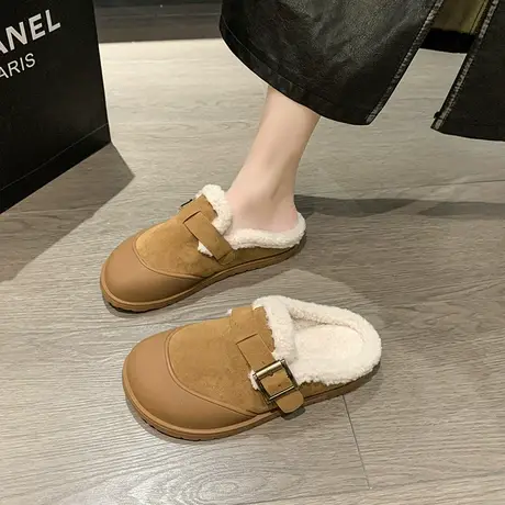 勃肯鞋女外穿2023年早秋新款法式懒人一脚蹬棉拖平底超软包头半拖商品大图