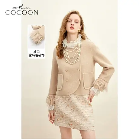 missCOCOON千金玛德琳鸵鸟毛双面呢大衣2023秋冬新款短款毛呢外套商品大图