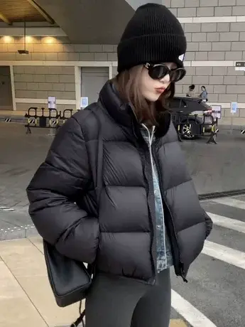 2023年新款冬季羽绒服女韩版加厚小个子白鸭绒面包服纯色宽松外套商品大图