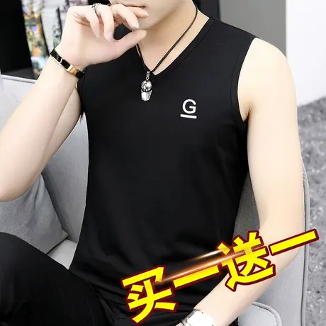 莫代尔背心男潮流夏季跨栏篮球运动健身坎肩宽肩紧身冰丝无袖t恤商品大图