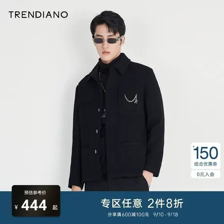 TRENDIANO官方潮牌春秋季男装工装风时尚潮流羊毛毛呢大衣外套男商品大图