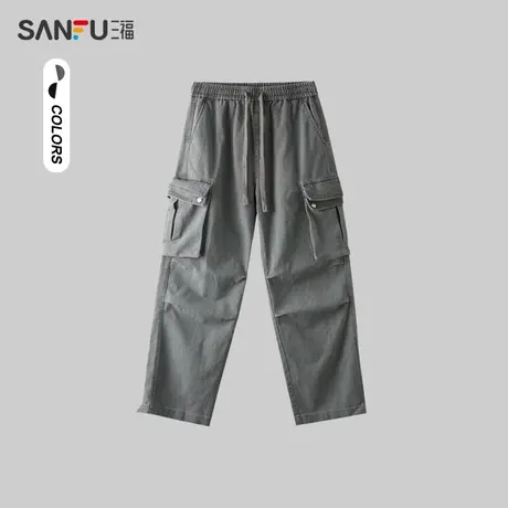 三福2024春季男士粗斜工装休闲裤 街头潮流宽松直筒长裤482357图片
