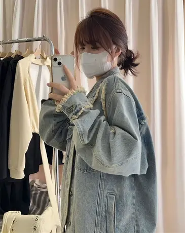 vintage设计感小众牛仔外套女春秋美式复古ins潮原宿港风夹克上衣图片