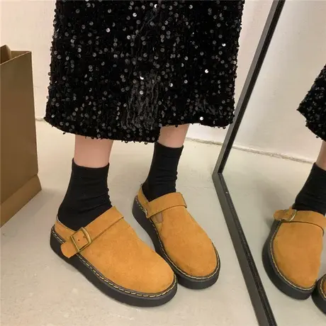 复古风小众日系两穿包头拖2024年春季新款丑萌勃肯鞋休闲厚底单鞋商品大图