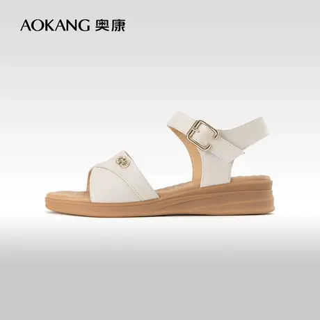 奥康女鞋 夏季新款一字带凉鞋平底舒适妈妈凉鞋时尚休闲百搭图片