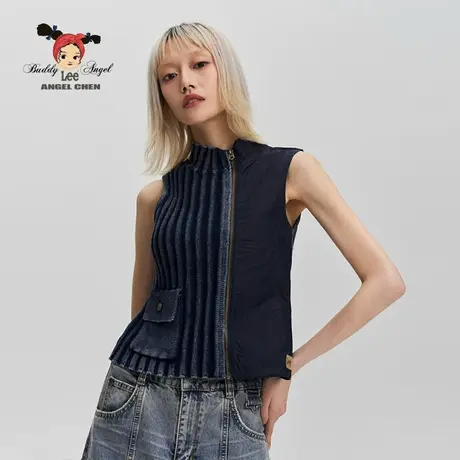 【ANGEL CHEN联名】Lee商场同款24早春新品舒适拼接藏青色女毛衣图片