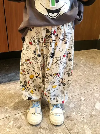 棉绸防蚊裤夏季薄款女童米奇长裤子亲子男童灯笼裤家居裤睡裤女商品大图