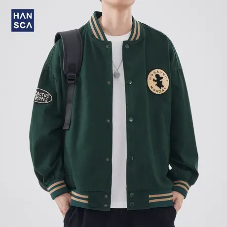 hansca美式棒球服外套男春季新款潮牌痞帅撞色青少年宽松休闲夹克商品大图