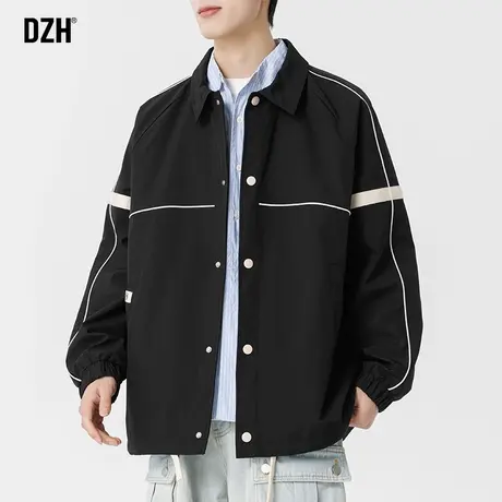 男士黑色设计感外套男春秋2024新款春装衣服男款美式夹克休闲茄克商品大图