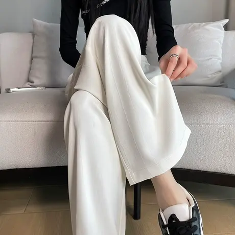 白色窄版阔腿裤女2024春秋高腰显瘦垂感休闲直筒裤防晒凉凉拖地裤商品大图