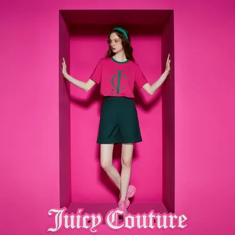 Juicy Couture橘滋新款法式复古圆牌纯色翻边女休闲短裤商品大图