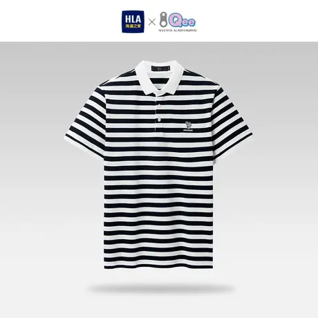 HLA/海澜之家Qee联名短袖POLO衫条纹撞色卡通绣花短t图片