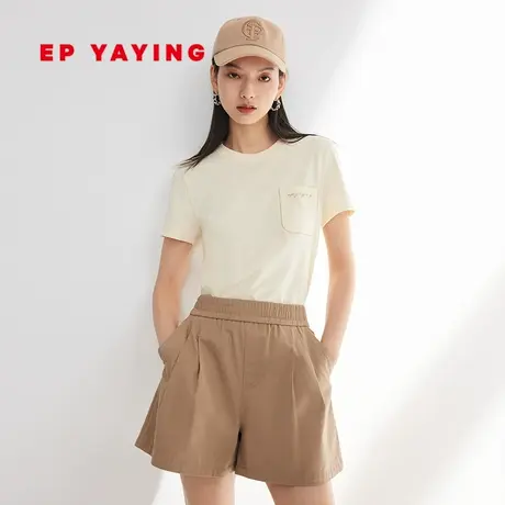 EP雅莹女装 纯棉圆领修身短袖正肩打底t恤上衣 2023新款5317A商品大图