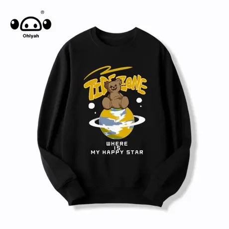 春秋小熊款卫衣女潮ins潮牌圆领宽松上衣2023新款情侣装百搭外套图片