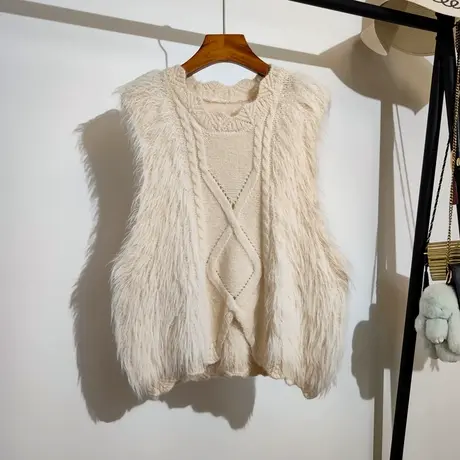 小香风针织马甲女宽松套头秋冬新款圆领叠穿无袖坎肩毛衣背心外套商品大图