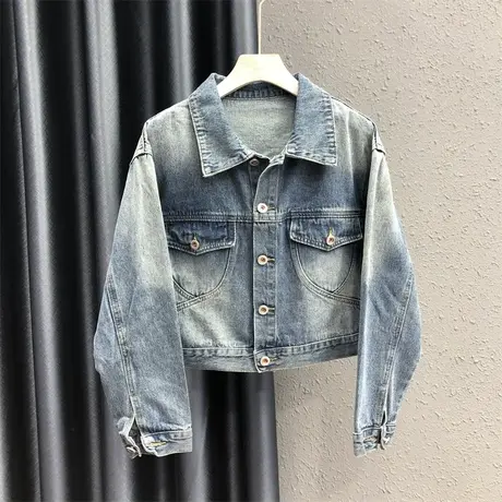 欧货复古宽松显瘦牛仔夹克女2023秋季新款个性纽扣长袖上衣外套潮图片