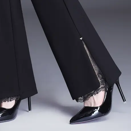 黑色侧开叉喇叭裤女小个子高腰显瘦马蹄裤春秋职业西裤垂感微喇裤图片