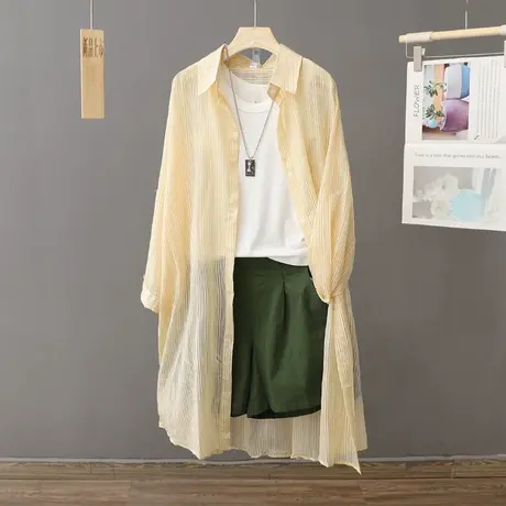 长款过膝微透防晒衫外套女黄色防晒衣衬衫夏季2023新款户外开衫潮商品大图