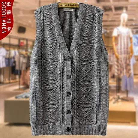 加肥加大码中年妈妈春装马夹女宽松时尚V领百搭针织开衫马甲外套商品大图