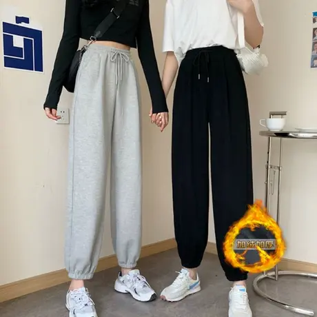 加绒裤子女秋冬宽松小个子显瘦卫裤直筒休闲哈伦运动束脚裤潮ins商品大图