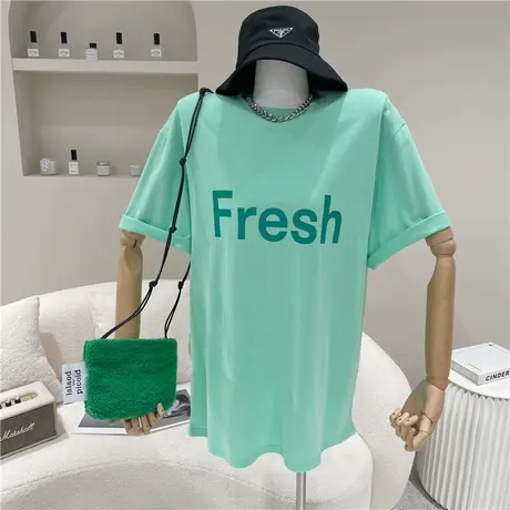 短袖t恤女夏季2021新款韩版ins潮糖果色字母印花宽松简约百搭上衣图片