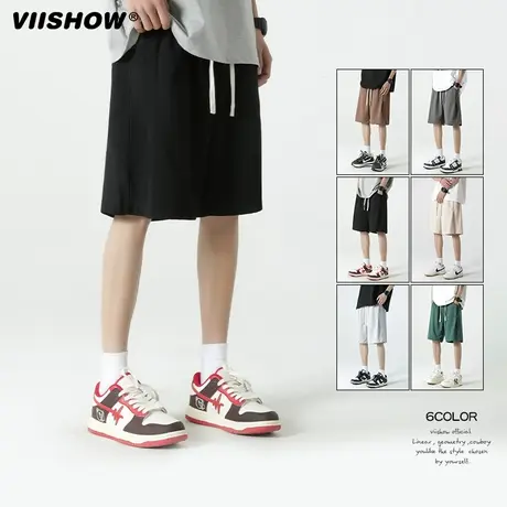 VIISHOW夏季2023纯色宽松潮流情侣美式嘻哈五分裤休闲运动短裤男商品大图