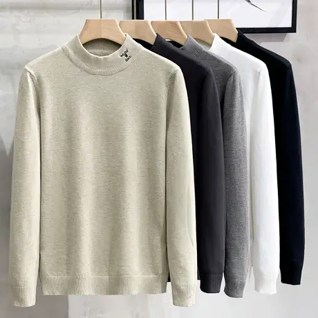 半高领毛衣男士打底衫秋冬季内搭刺绣潮流线衣中领针织衫男加厚款商品大图