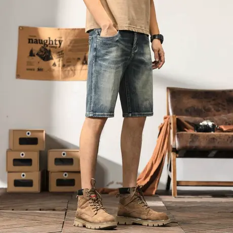 潮流百搭五分裤时尚微弹牛仔中裤男士百搭复古短裤夏季薄款牛仔裤商品大图