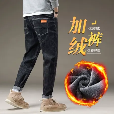 加绒工装直筒牛仔裤男士2023年新款秋冬季休闲男裤子加厚冬装外穿商品大图