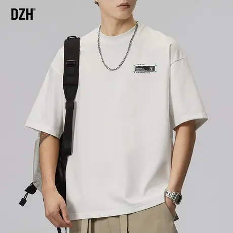 男士白色短袖t恤男潮牌美式圆领上衣宽松五分袖2023新款衣服男款商品大图