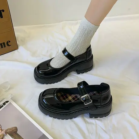 高跟玛丽珍鞋女2023新款日系单鞋圆头厚底英伦风小皮鞋jk制服鞋子商品大图