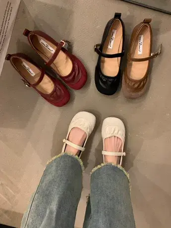 平底单鞋女软底浅口奶奶鞋2023新款春秋夏季温柔风复古玛丽珍女鞋商品大图