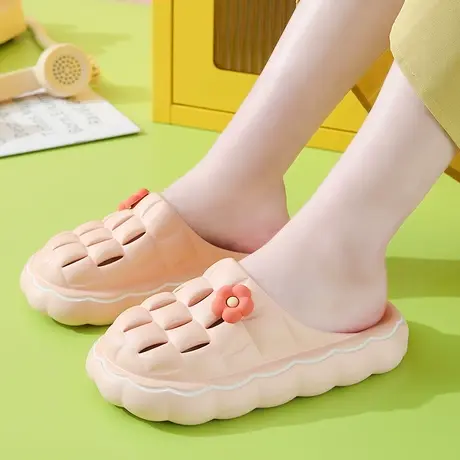 踩屎感洞洞鞋女夏季2023新款室内家居厚底防滑可爱小花包头凉拖鞋商品大图