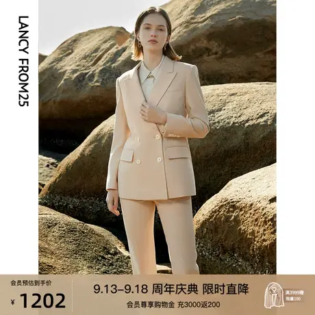 【会员专享】朗姿法式羊毛休闲职业套装正装外套2023春新款西装女图片