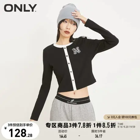 ONLY奥莱夏季运动风字母刺绣圆领短款长袖T恤女商品大图