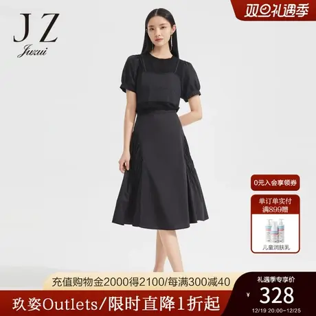 JZ玖姿女装2022夏季时尚黑色假两件复古泡泡袖小众设计感针织衫商品大图