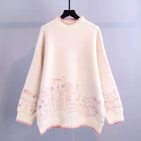 小清新甜美卡通毛衣女宽松外穿2023新款秋冬慵懒风时尚百搭针织衫图片